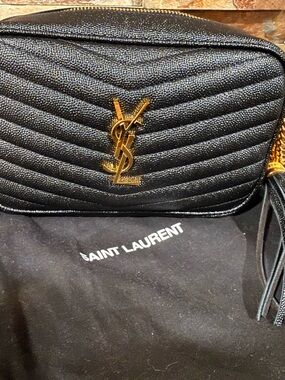 Saint Laurent Black Quilted Camera Crossbody with Gold YSL Logo